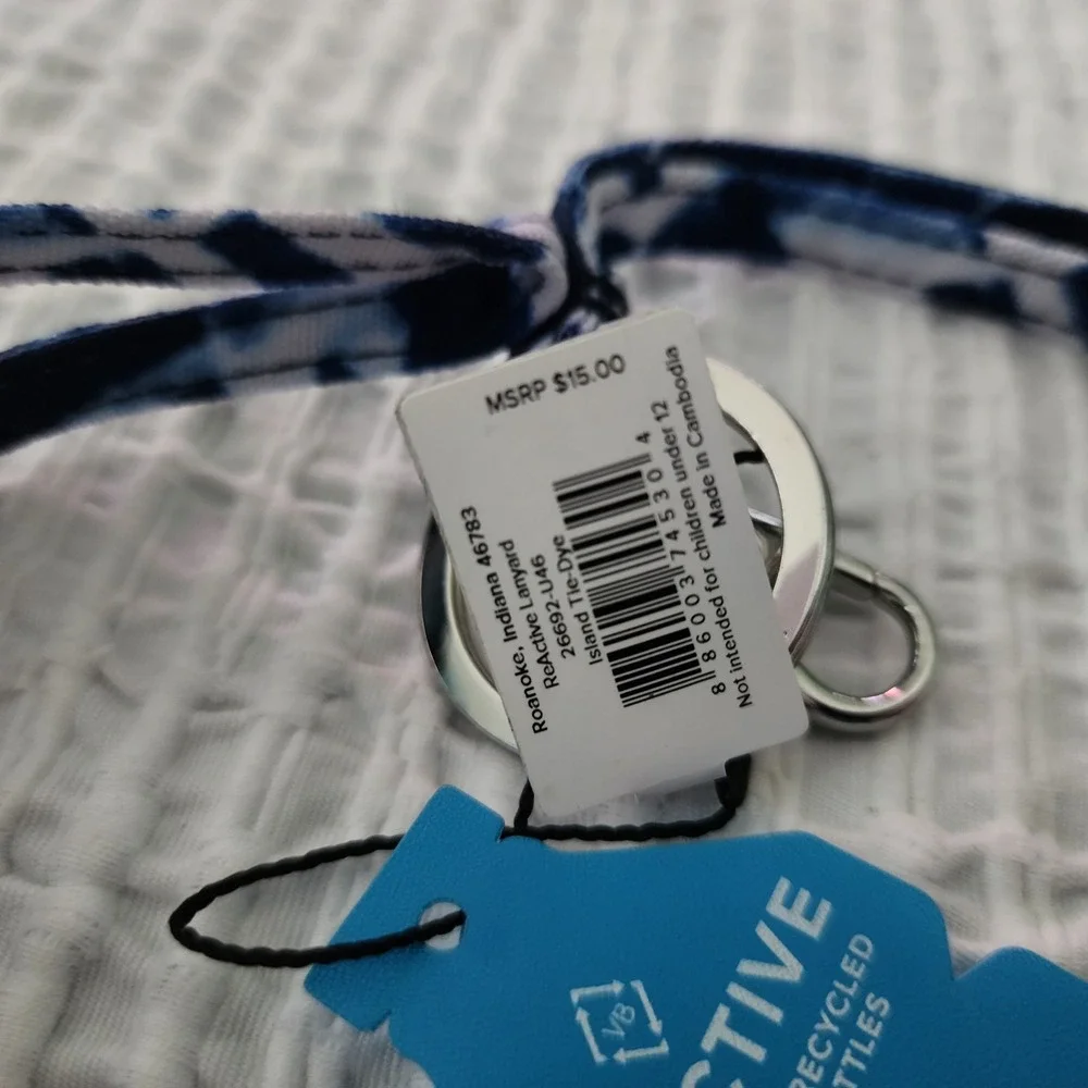 Vera Bradley ReActive Lanyard Island Tie Dye Blue White Recycled 26692-U46 NWT